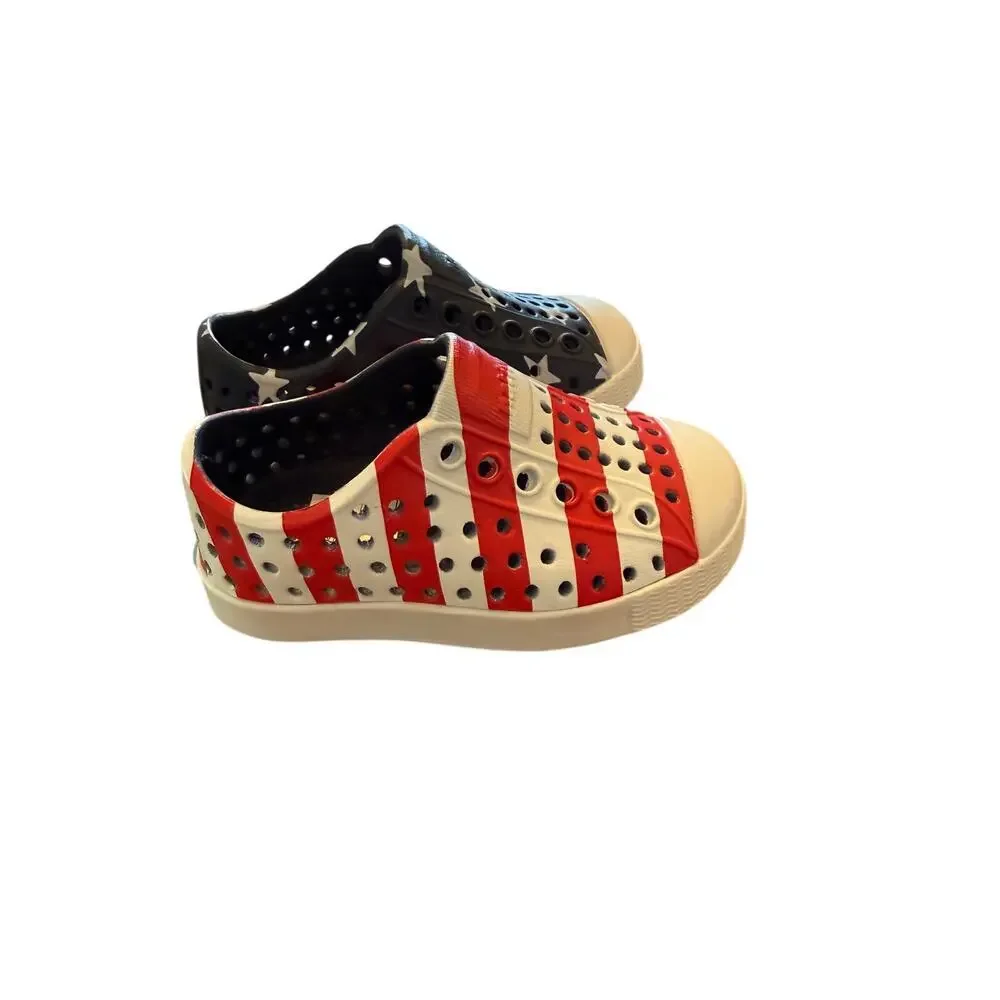 Native Unisex Red Blue Jefferson Print USA Shoes Size 4